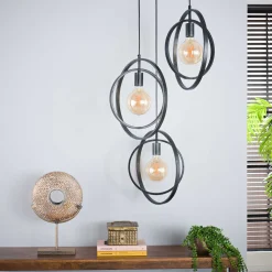 LifestyleFurn Hanglampen|Hanglamp Tricia 3-lamps getrapt, kleur Charcoal