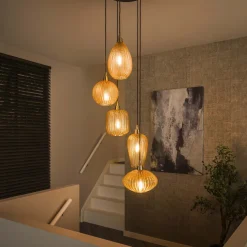 LifestyleFurn Hanglampen|Hanglamp /Videlamp Dayn 5-lamps glas, kleur Amber Amber color glas