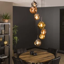 LifestyleFurn Hanglampen|Hanglamp Yair 7-lamps Getrapt, kleur Oud Zilver
