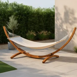 Nohr Hangstoelen & Hangmatten|Hangmat Delisha crème, met standaard van acaciahout Wit