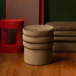 Dutchbone Poefs & Hockers|Hocker Aditi Velvet, 40cm Bruin