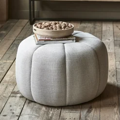 Rivièra Maison Poefs & Hockers|Hocker Falcone Mouliné Linen, kleur Fabulous Flax