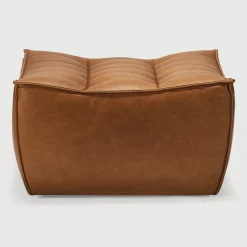 Ethnicraft Poefs & Hockers|Hocker N701 Leder, 70 x 70cm, kleur Old Saddle