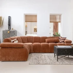 WOOOD Hoekbank|Hoekbank Mojo Geweven Rib, 310cm, kleur Roestbruin