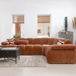 WOOOD Hoekbank|Hoekbank Mojo Geweven Rib, 310cm, kleur Roestbruin