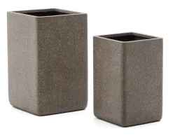 Kave Home Potten Voor Buiten|Potten & Manden|Hoge Plantenpot Minoa Polystone, Set van 2 stuks Bruin