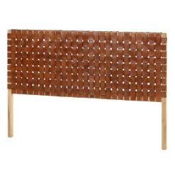 Kave Home Hoofdborden|Hoofdbord Calixta Teakhout en Leer, 153 x 110cm Bruin