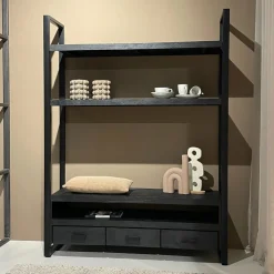 Livingfurn Tv-Meubel Zwart|Hoog TV-meubel Norris Mangohout en staal, 150 cm