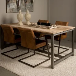 Tower Living Rechte Eettafel|Industriële Eettafel Venetië Teak