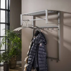 LifestyleFurn Wandkapstokken|Industriële Kapstok Terry 80cm, met 2 x 6 haken (excl. hangers) Zilver