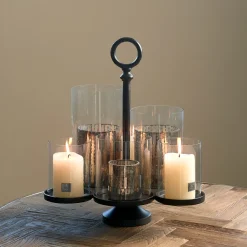 Rivièra Maison Kaarshouders & Windlichten|Kaarshouder Lisbon Voor 6 kaarsen, kleur Mat Zwart Silver
