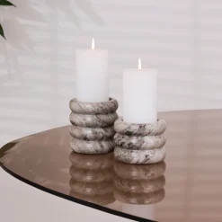 By-Boo Kaarshouders & Windlichten|Kaarshouder Paloma Marmer, Set van 2 stuks Bruin