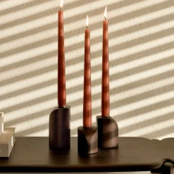 Ethnicraft Kaarshouders & Windlichten|Kaarshouder PI Mahoniehout, Set van 3 stuks, kleur Donkerbruin