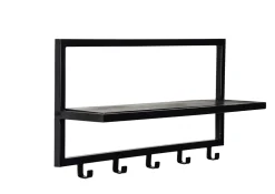 Brix Wandkapstokken|Kapstok Bono Mangohout, met 5 haken en plank Zwart