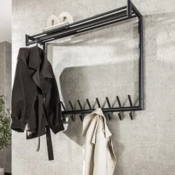 LifestyleFurn Wandkapstokken|Kapstok Carmelo Met 20 haken en plank Donkergrijs Mat