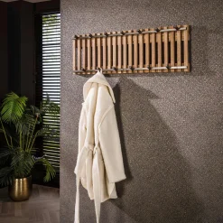 LifestyleFurn Wandkapstokken|Kapstok Emilee Mangohout, Met 13 haken Massief mango zandkleur