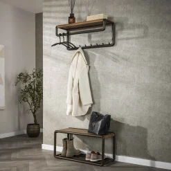 LifestyleFurn Wandkapstokken|Kapstok Karalynn Met 8 haken en roede, Eikenlook en staal Drift brown