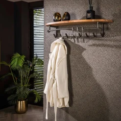 LifestyleFurn Wandkapstokken|Kapstok Karia Acaciahout, Met 8 haken Massief acacia