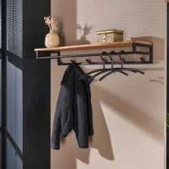LifestyleFurn Wandkapstokken|Kapstok Kelsie 100cm met 6 haken, acaciahout Massief acacia naturel
