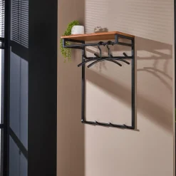 LifestyleFurn Wandkapstokken|Kapstok Kelsie met 8 haken en roede, acaciahout Massief acacia naturel