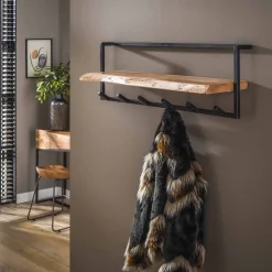 LifestyleFurn Wandkapstokken|Kapstok Mitchell Massief acaciahout, met 6 haken Massief acacia naturel