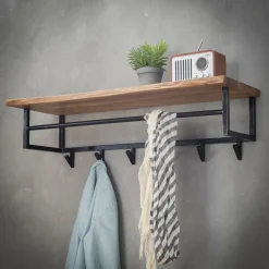 LifestyleFurn Wandkapstokken|Kapstok Toni 100cm, met 6 haken Massief acacia naturel