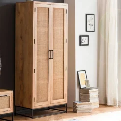 Artistiq Living Kledingkasten & Garderobekasten|Kledingkast Denice Mangohout en rotan, 180 x 80cm