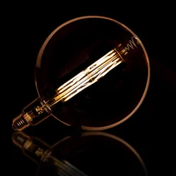 LifestyleFurn Lichtbronnen|Kooldraadlamp Bol XXL Ø20cm, LED E27 / 8W, Goldline, dimbaar Amberkleurig glas