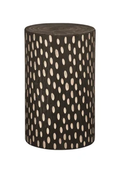 WOOOD Ronde Bijzettafel|Krukjes|Kruk/Bijzettafel Perry Paulowniahout Donkerbruin