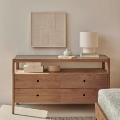 Ethnicraft Ladekasten|Ladekast Spindle Teakhout en glas, Met 3 laden, kleur Naturel