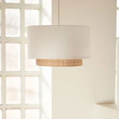 Kave Home Lampenkappen|Hanglampen|Lampenkap Erna Bamboe en stof Wit
