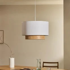 Kave Home Lampenkappen|Hanglampen|Lampenkap Erna Bamboe en stof Wit