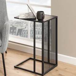 Bendt Zwarte Bijzettafel|Laptoptafel Esme Marmerlook, 43 x 35cm Zwart