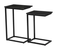 Livingfurn Zwarte Bijzettafel|Bijzettafels Set|Laptoptafel Norris Mangohout en staal, Set van 2 stuks