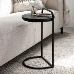 DTP Home Zwarte Bijzettafel|Ronde Bijzettafel|Laptoptafel Soho Betonlook, 35cm, kleur Zwart