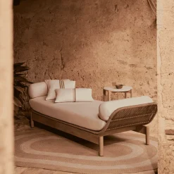 Kave Home Loungestoelen|Ligstoel Catalina Acaciahout en touw, kleur Beige Lichtgrijs