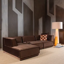 WOOOD Loungebank|Loungebank Manu 286cm, Velvet, kleur Bruin