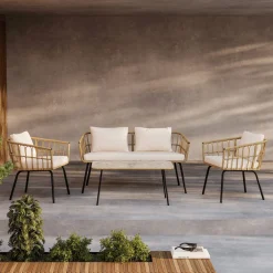 Nohr Loungesets|Loungeset Agustina Rattan, Met bank, 2 loungestoelen en tafel