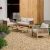 Kave Home Loungesets|Loungeset Alabe Acaciahout en rattan, Met 2-zits bank, 2 fauteuils en salontafel