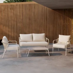 Nohr Loungesets|Loungeset Aleyna Met bank, 2 loungestoelen en tafel, kleur Beige