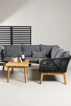Nohr Loungesets|Loungeset Chandni Acaciahout, Met hoekbank en tafel, kleur Zwart