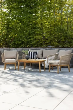 Nohr Loungesets|Loungeset Chandni Acaciahout, Met bank, tafel en 2 stoelen, kleur Latte Bruin