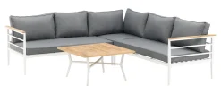 Nohr Loungesets|Loungeset Constantina Teakhout, Met hoekbank en tafel, kleur Wit