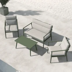 Nohr Loungesets|Loungeset Filemon Met bank, 2 loungestoelen en tafel Beige/Groen