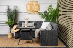 Nohr Loungesets|Loungeset Katlyn Wicker, Met hoekbank en tafel Zwart