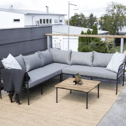 Nohr Loungesets|Loungeset Lakysha Acaciahout, Met hoekbank en tafel, kleur Zwart