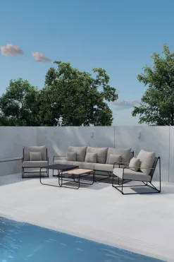 Nohr Loungesets|Loungeset Markesha Bouclé, Met bank, 2 stoelen en 2 tafels, kleur /Zwart Beige