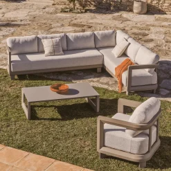 Kave Home Loungesets|Loungeset Nerano Met 5-zits hoekbank en salontafel, kleur Taupe