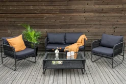 Nohr Loungesets|Loungeset Nikia Met bank, 2 stoelen en tafel, kleur Zwart