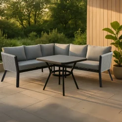 Nohr Loungesets|Loungeset Sauel Met hoekbank en tafel Grijs / Zwart